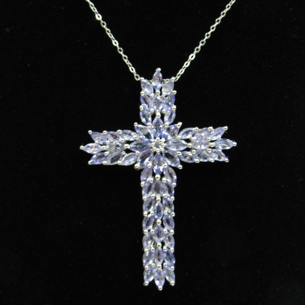 Vintage 20" Sterling Tanzanite Cross Necklace - Picture 3 of 8